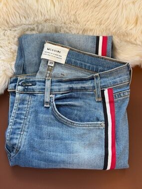 McGuire Denim Ibiza Side Stripe Jeans Foxtail Frayed Step Hem in size 29